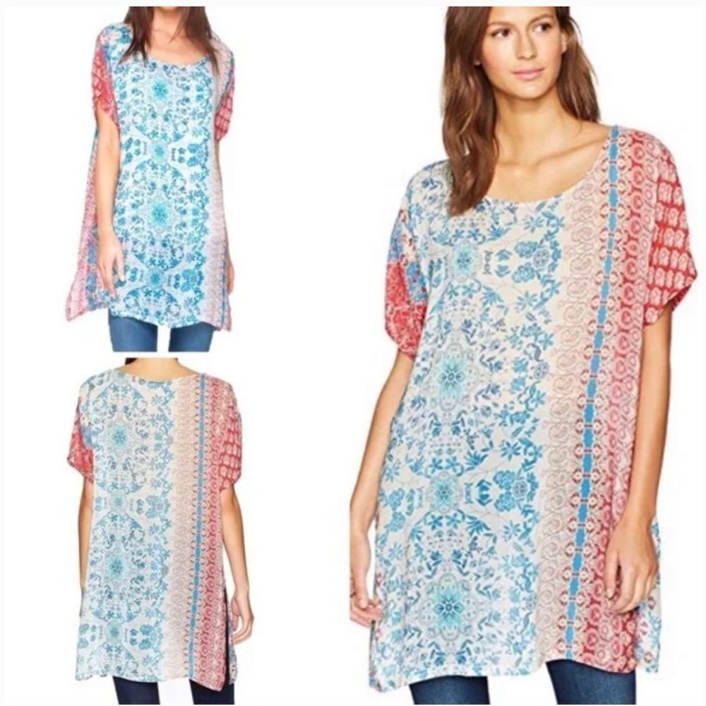 Johnny Was Bohemian Mixed Print Bayla Side Slit Tunic Large